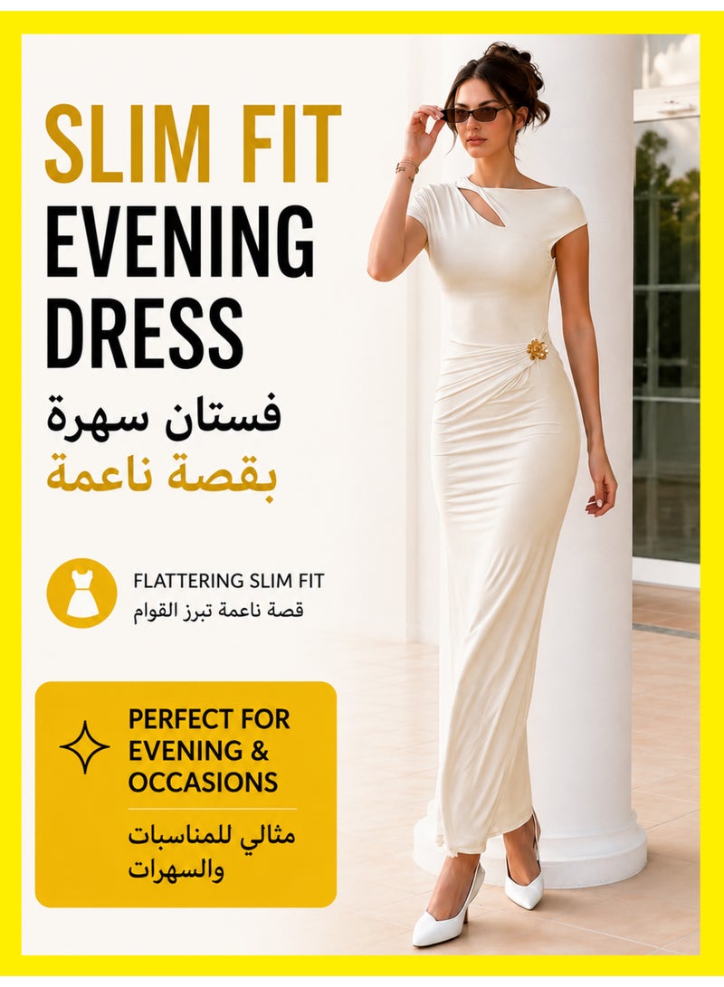 MS MIN Beige Milk Silk Evening Dress, Large Backless Slim Fit Mermaid Maxi Gown, Suitable for Dinners, Parties & Dates - Image 1
