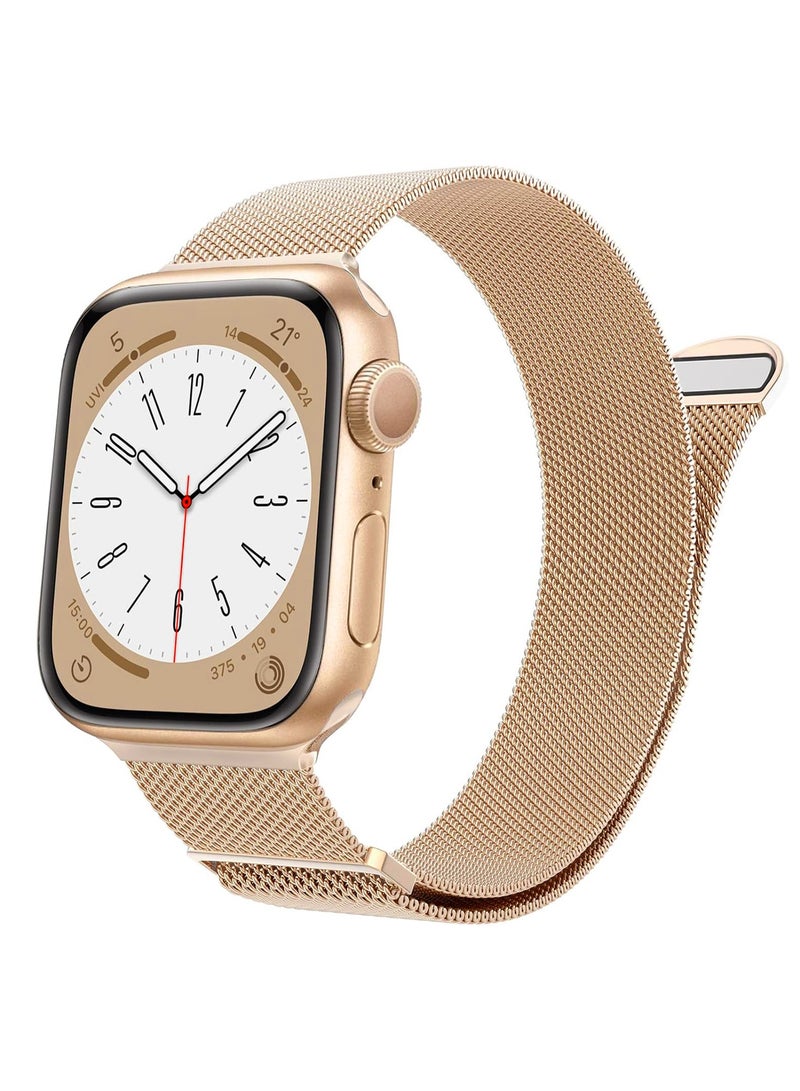 Magnetic Mesh Stainless Steel Band, Compatible with Apple Watch,38mm/40mm/41mm/42mm(Series 10，Series 11)  Adjustable Replacement Men & Women iWatch Strap, Compatible with Series 10 9 8 7 6 5 4 3,SE,Champagne Gold - Image 1