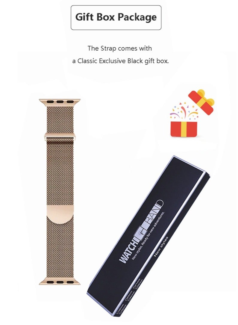 Magnetic Mesh Stainless Steel Band, Compatible with Apple Watch,38mm/40mm/41mm/42mm(Series 10，Series 11)  Adjustable Replacement Men & Women iWatch Strap, Compatible with Series 10 9 8 7 6 5 4 3,SE,Champagne Gold - Image 2