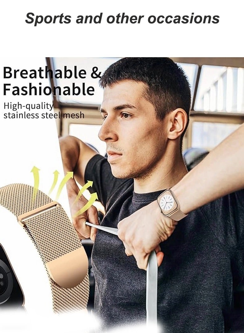 Magnetic Mesh Stainless Steel Band, Compatible with Apple Watch,38mm/40mm/41mm/42mm(Series 10，Series 11)  Adjustable Replacement Men & Women iWatch Strap, Compatible with Series 10 9 8 7 6 5 4 3,SE,Champagne Gold - Image 4