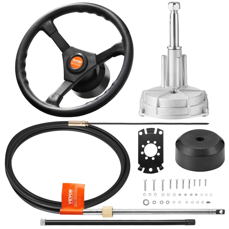Bestauto Outboard Steering System 10 Boat Steering Cable 10 Feet Marine Steering System 34 Shaft with 135 Inch Wheel for Yachts and Waterborne Vehicles