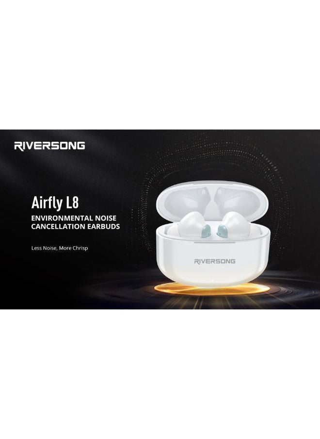 RIVERSONG Airfly L8 Environmental Noise Cancellation Earbuds, 30Hrs Playtime, SweatProof, White Color  - Image 2