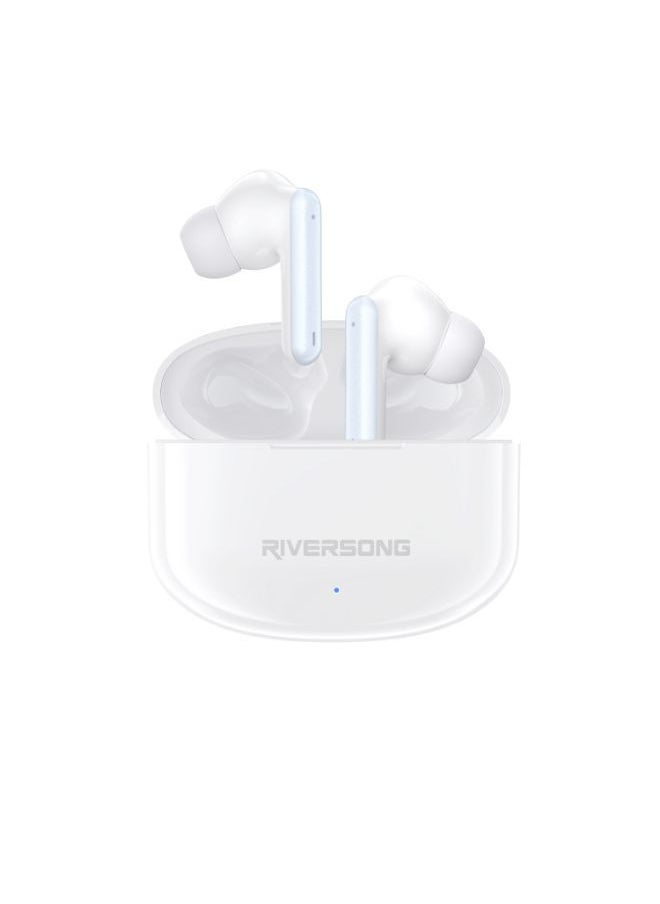 RIVERSONG Airfly L8 Environmental Noise Cancellation Earbuds, 30Hrs Playtime, SweatProof, White Color  - Image 1