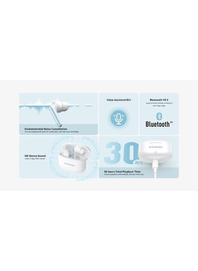 RIVERSONG Airfly L8 Environmental Noise Cancellation Earbuds, 30Hrs Playtime, SweatProof, White Color  - Image 3