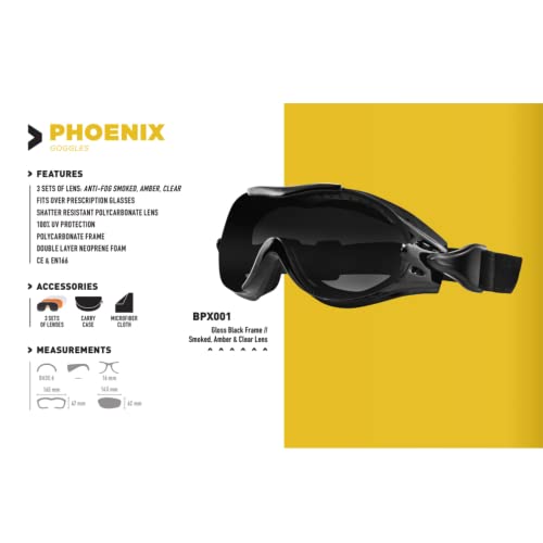 Bobster ® Phoenix, Gloss Black Frame, Smoked, Amber, & Clear Lens - Image 5