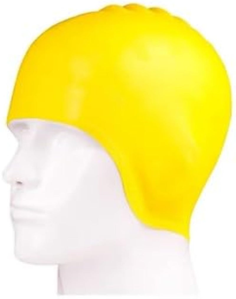 3D Design Soft Silicone Swimming Cap - Perfect for Long Hair for Men and Women Yellow