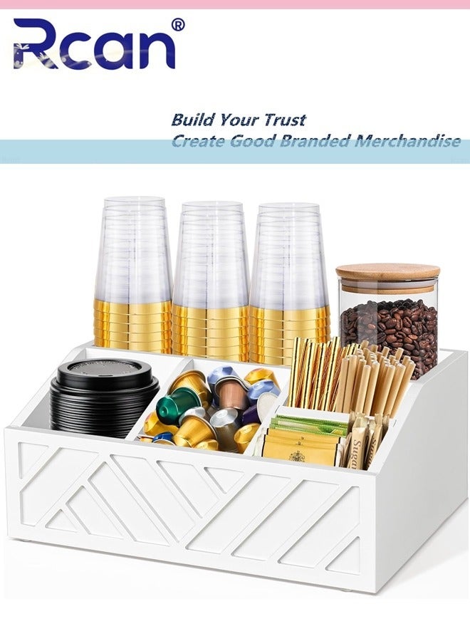 Rcan Coffee Station Organizer for Counter, Wood Coffee Pods Holder Storage Basket, Coffee and Tea Condiment Storage Organizer - Image 1