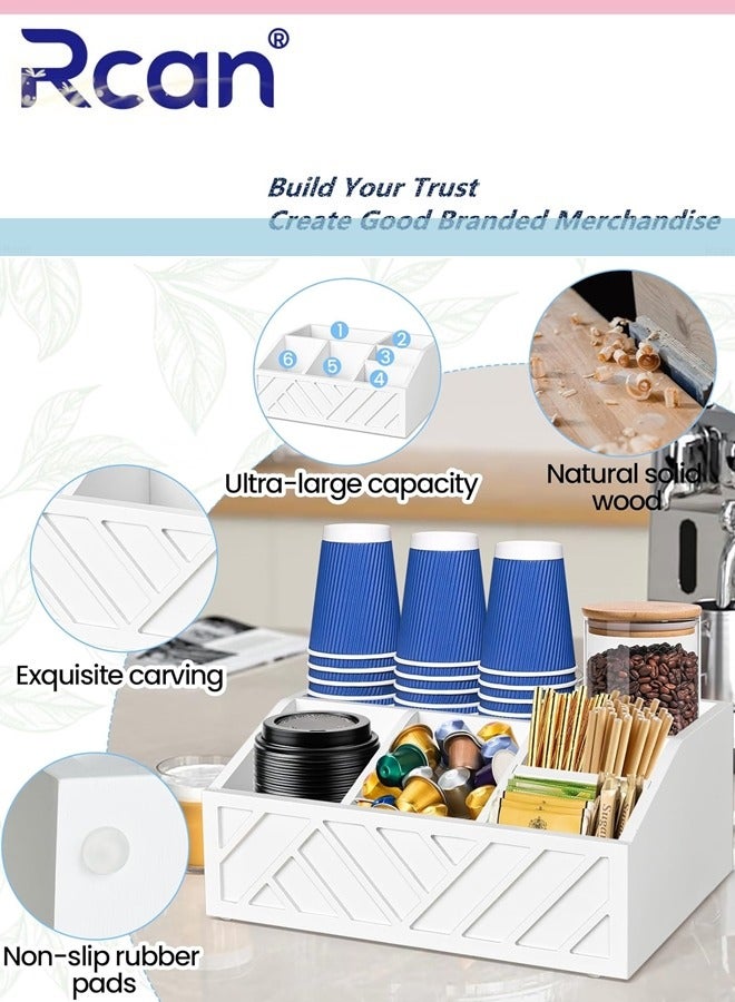 Rcan Coffee Station Organizer for Counter, Wood Coffee Pods Holder Storage Basket, Coffee and Tea Condiment Storage Organizer - Image 5