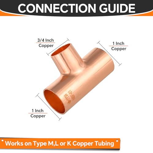 HeSun 5Pack HeSun Copper Fittings 1X1X34 Copper Tee C x C x C with Sweat Solder ConnectionCOPPER013 - Image 3