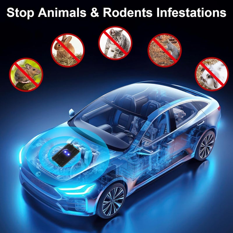 Qualirey 2 Pcs Under Hood Rodent Car Repeller Battery Operated Ultra Sonic Rat Rodent Electronic Repellent with Strobe Light Pest Car Prevention Keep Animal Mice Out of Engines Garage - Image 5