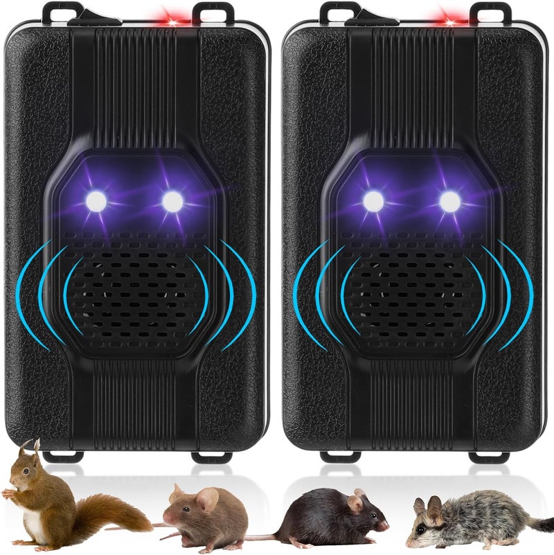 Qualirey 2 Pcs Under Hood Rodent Car Repeller Battery Operated Ultra Sonic Rat Rodent Electronic Repellent with Strobe Light Pest Car Prevention Keep Animal Mice Out of Engines Garage - Image 1