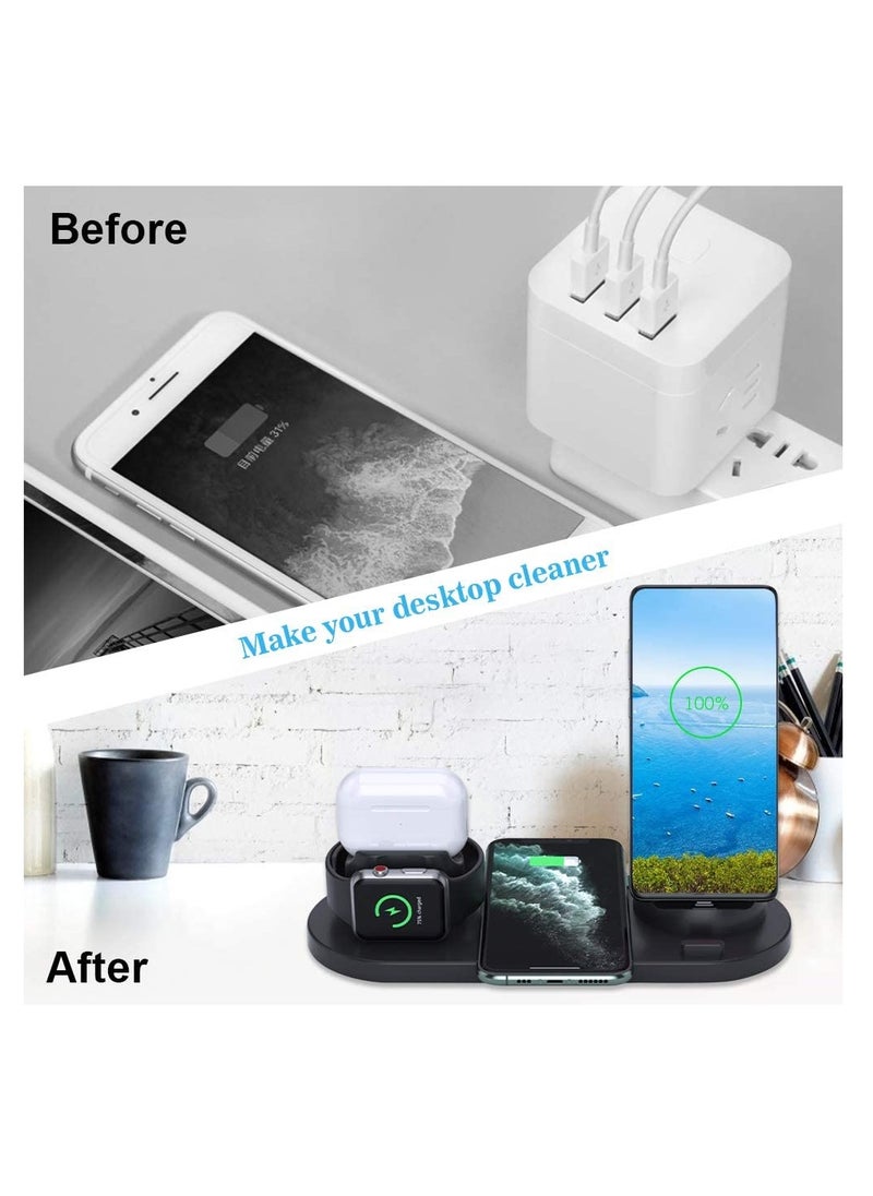 Rock Pow Wireless Charger, 6 in 1 Wireless Fast Charging Station for Apple Watch/AirPods Pro/iPhone 13/12/11/11pro/11pro Max/X/XS/XR Samsung S20/S10, Charging Dock Station for Other Qi Phones  - Image 4