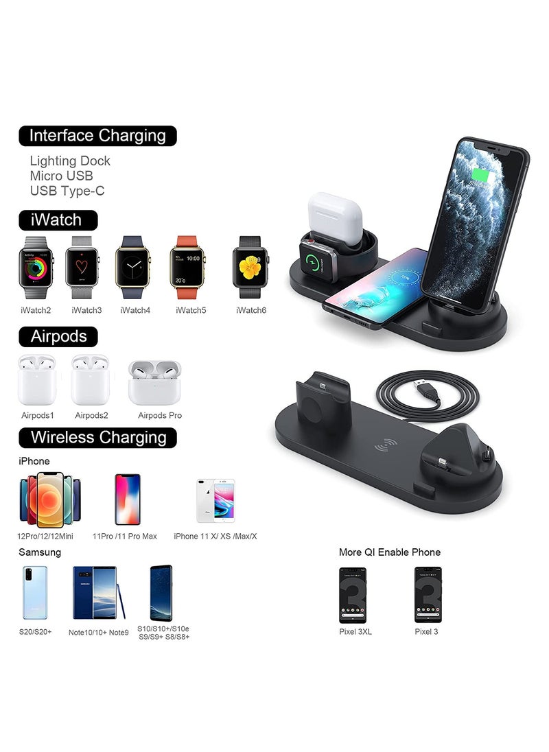 Rock Pow Wireless Charger, 6 in 1 Wireless Fast Charging Station for Apple Watch/AirPods Pro/iPhone 13/12/11/11pro/11pro Max/X/XS/XR Samsung S20/S10, Charging Dock Station for Other Qi Phones  - Image 3