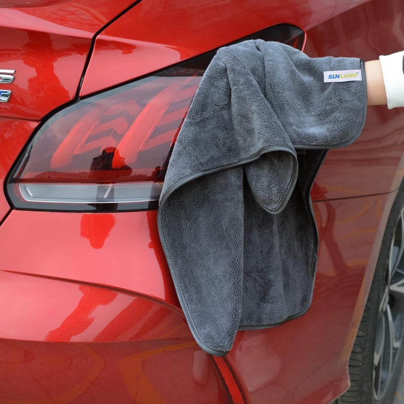 SINLAND Microfiber Car Drying Towels Ultra Absorbent Car wash Cleaning Auto Detailing Towels 380gsm 16inch x 24inch 6Pack Grey Long use oriented quality - Image 2