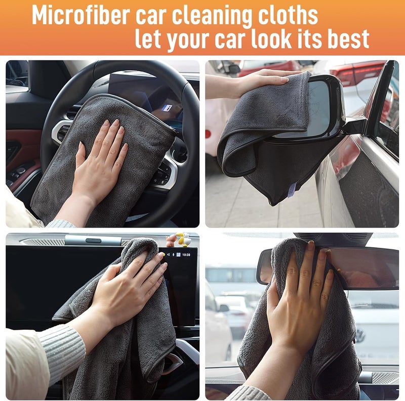 SINLAND Microfiber Car Drying Towels Ultra Absorbent Car wash Cleaning Auto Detailing Towels 380gsm 16inch x 24inch 6Pack Grey Long use oriented quality - Image 5