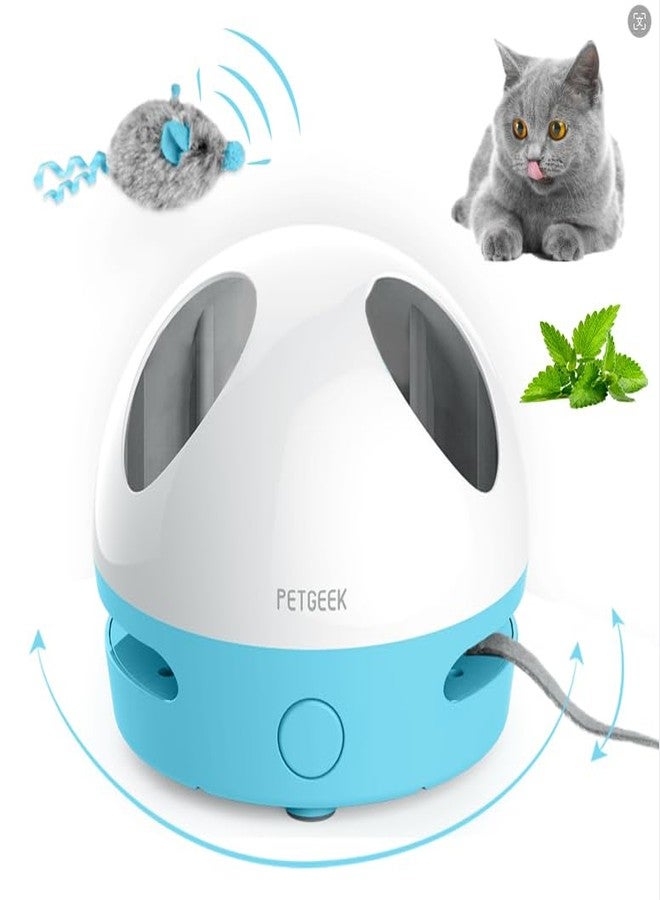 PETGEEK Hidey Mouse Electronic Interactive Cat Toy, Hide Mouse Cat Toy with Squeaky Mouse, Automatic Cat Toys with Catnip Filled Hidey Mouse, Cat Toys Interactive for Indoor Cats Play (Blue) - Image 1
