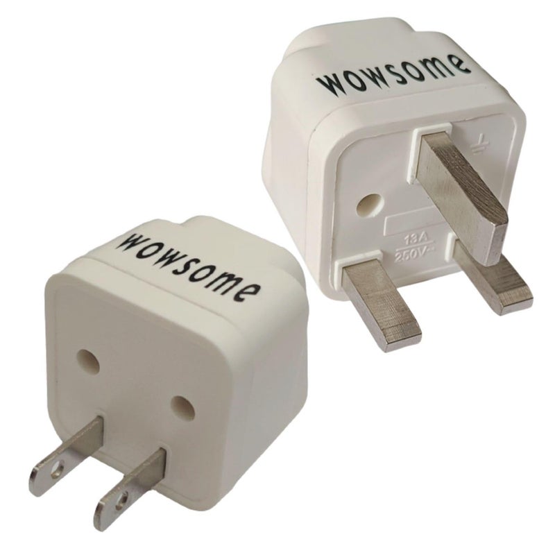 WOWSOME Wowsome India to UK and India to USA Converter Plug Adapter 1 Type G for UK UAE Singapore and 1 Type A Plug for US Canada Japan Set of 2 White - Image 1