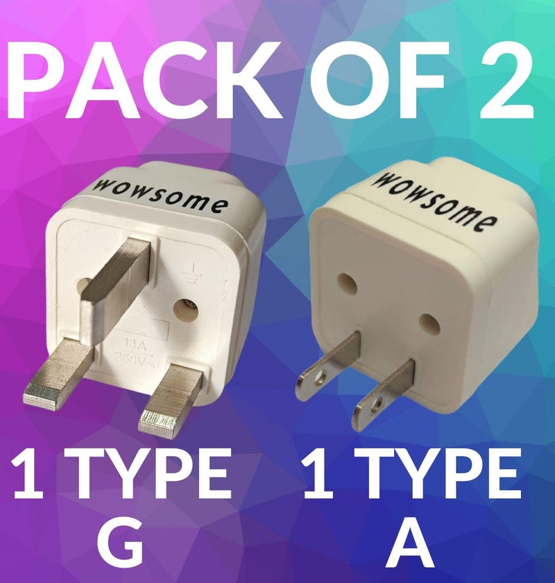 WOWSOME Wowsome India to UK and India to USA Converter Plug Adapter 1 Type G for UK UAE Singapore and 1 Type A Plug for US Canada Japan Set of 2 White - Image 2