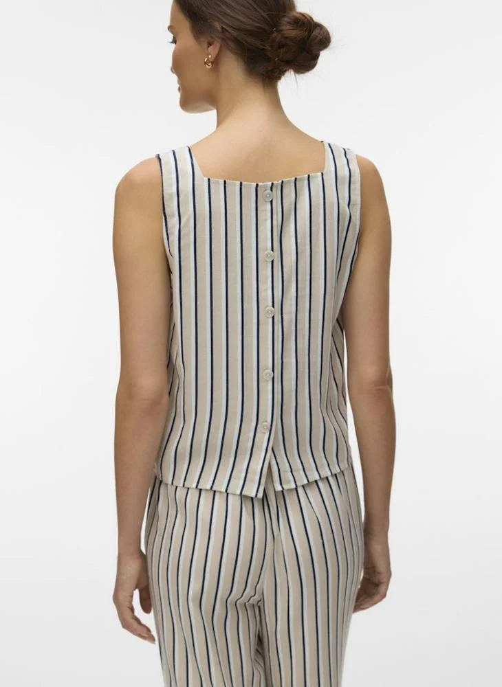 VERO MODA VMMYMILO Sleeveless Button linen Crop Top