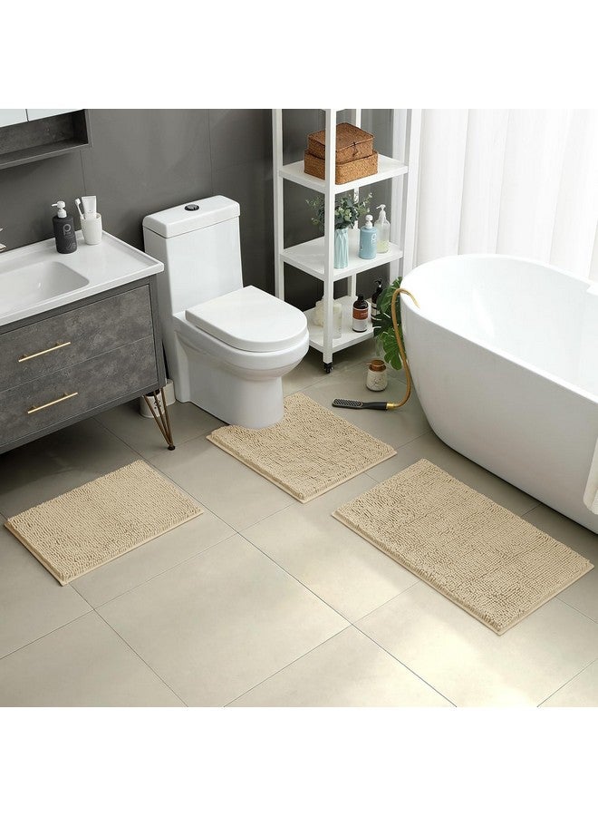 HOMEIDEAS مجموعة سجاد الحمام HOMEIDEAS 3 قطع، ناعمة للغاية وغير قابلة للانزلاق، مجموعة حصائر استحمام من شينيل (بيج) - Image 2