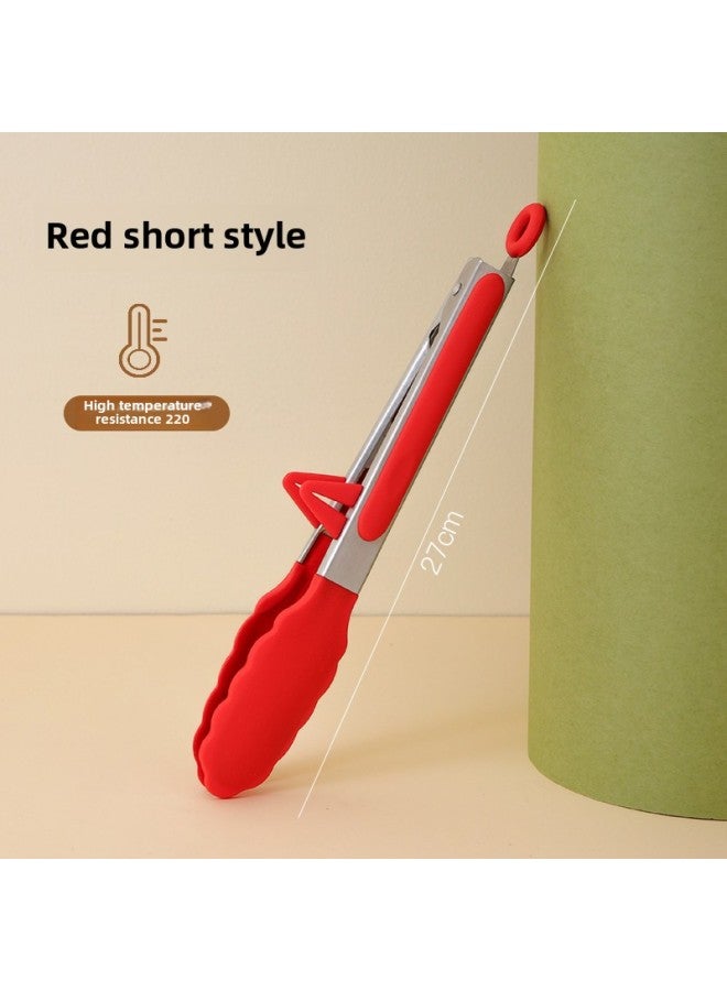 Clip Kitchen Anti-scalding Clip Barbecue Food Clip Food Clip Fried Steak Special Clip Food Clip Stainless Steel-Color:9inch Red (with Stand) - Image 1