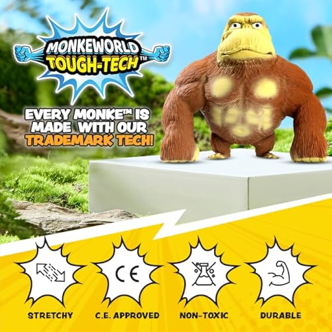 MonkeWorld لعبة قرد مرنة 2022 الأصلية الرائجة على تيك توك، قابلة للضغط، ألعاب تخفيف التوتر للأطفال والبالغين، القلق، إنستغرام، غوريلا ناعمة، بني، (CL22427) - Image 3