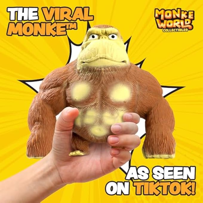 MonkeWorld لعبة قرد مرنة 2022 الأصلية الرائجة على تيك توك، قابلة للضغط، ألعاب تخفيف التوتر للأطفال والبالغين، القلق، إنستغرام، غوريلا ناعمة، بني، (CL22427) - Image 2