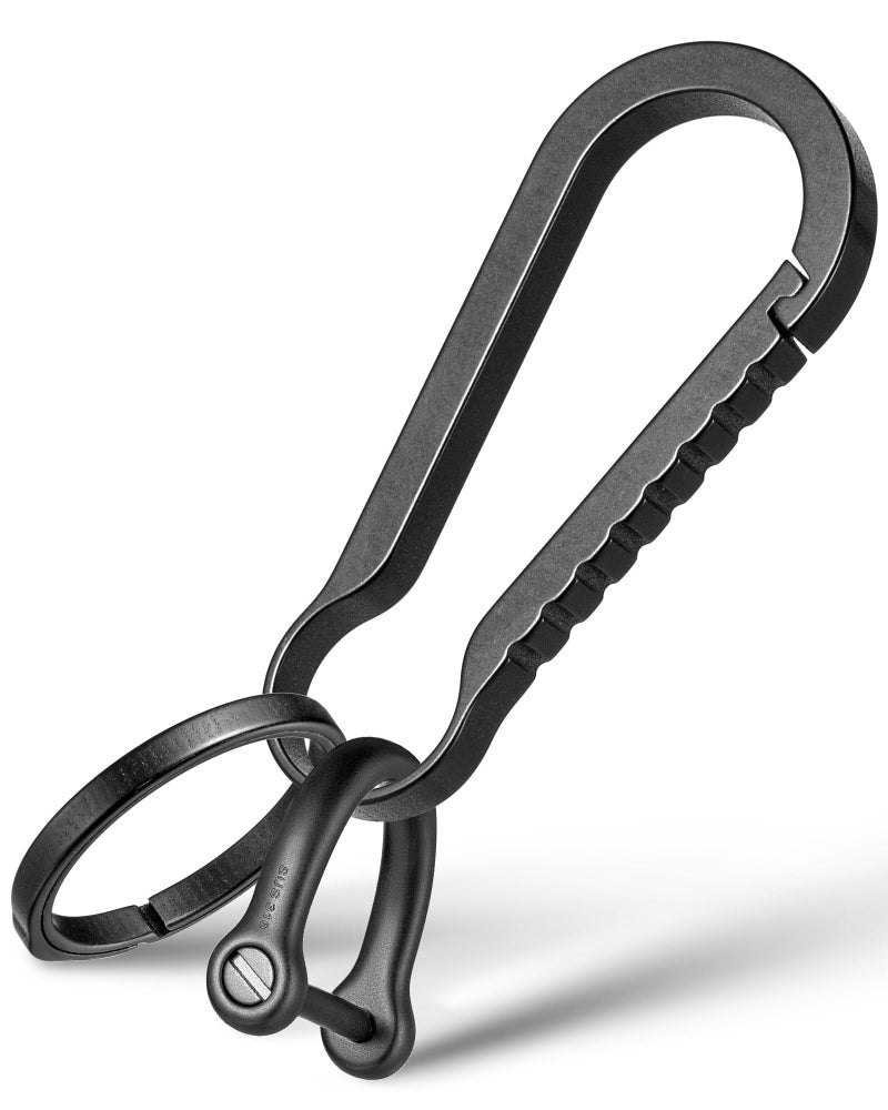 FEGVE Titanium Key Chain Clip with Side-Pushing Key Ring & 2/3inch D Ring for Car Fob Keys - Black - Image 1