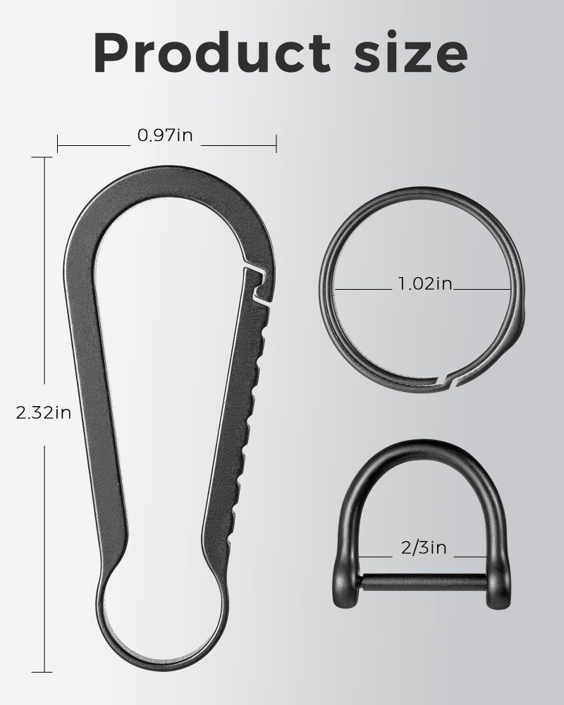FEGVE Titanium Key Chain Clip with Side-Pushing Key Ring & 2/3inch D Ring for Car Fob Keys - Black - Image 2