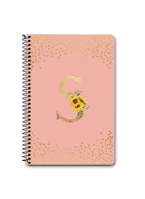 Designer A5 Spiral Notebook Memo Notepad Journal - Custom Monogram Initial Letter Mandala Floral Pattern Alphabet - S - Rose Pink