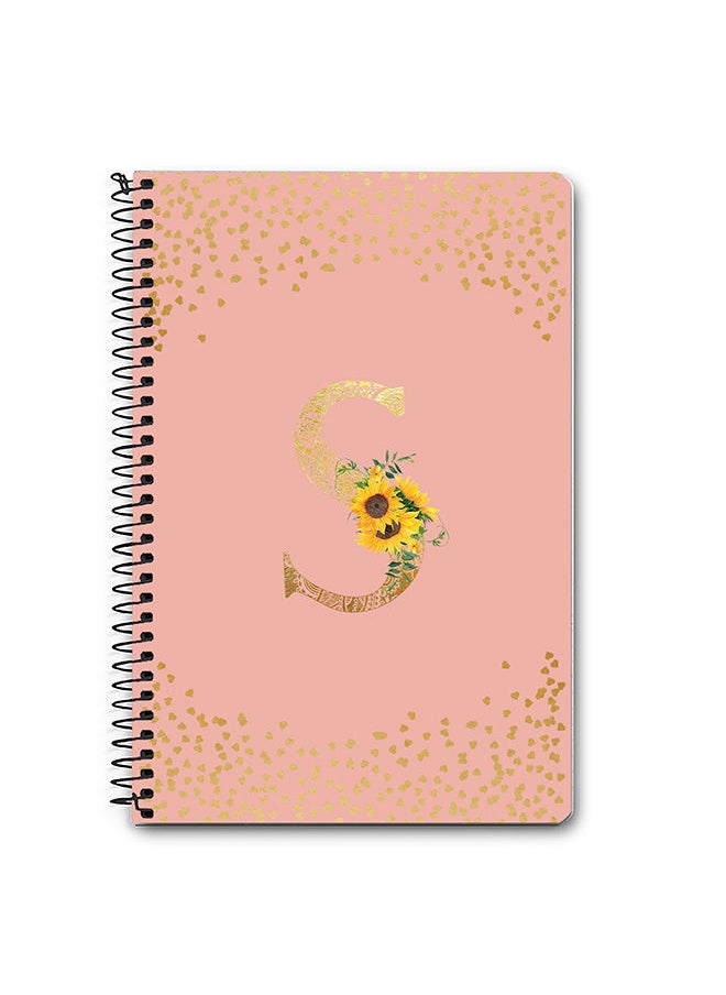 Designer A5 Spiral Notebook Memo Notepad Journal - Custom Monogram Initial Letter Mandala Floral Pattern Alphabet - S - Rose Pink