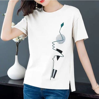 Short-sleeved T-shirt Womens 2025 New Womens Summer Korean-style Loose plus size chubby girl Artistic Printed T-shirt Trendy Top White - pzsku/ZC6BF04A76B33843B1BD7Z/45/1750435035/d1de2067-3263-4499-9031-62ee63b8c5ca