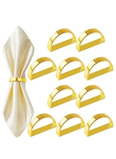 Napkin Rings, 10Pcs Gold Stainless Steel Napkin Ring Holders, Modern Design Ring Holder Metal Semicircle Serviette Buckles Metallic Adornment, for Table Settings Kitchen Dinner Party Wedding
