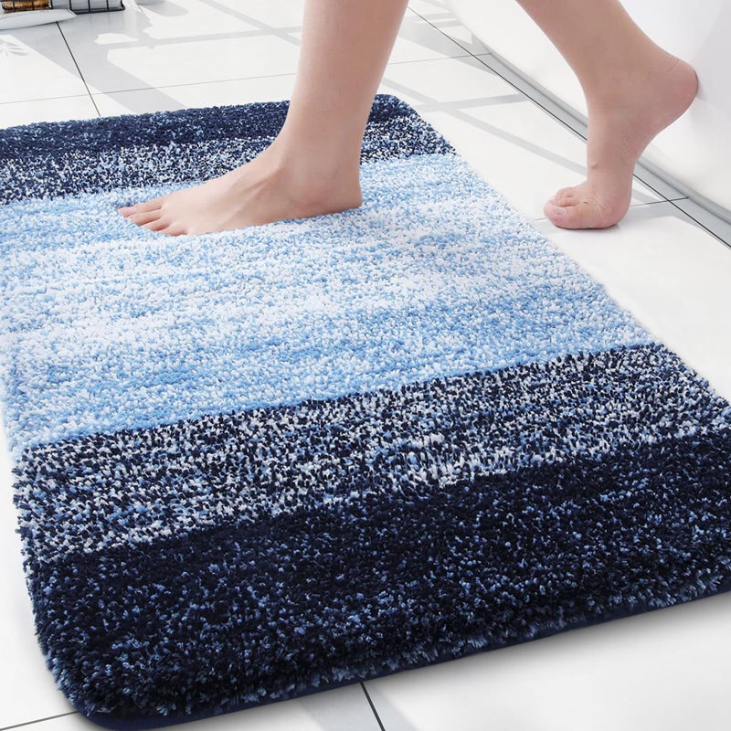 Arotive Microfiber Bathroom Rugs, Shaggy Soft and Absorbent Bath Rug, Non-Slip, Thick Plush Machine Washable Dry Bath Mats for Bathroom, Tub and Shower, 24x16, Blue, Rectangular - Image 1