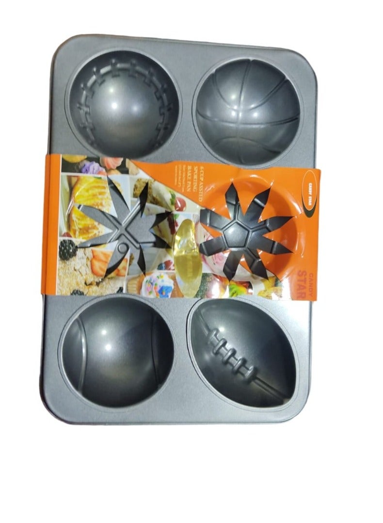 Candy Star Jumbo Sporting Bake Pan Muffin pan 6 Cup Large Cup Cake pan Black Carbon Steel Muffin Tin 4 Inch Wide Cup - Image 3