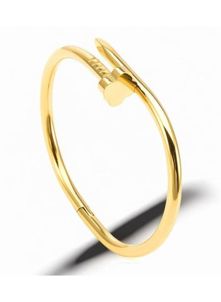 Generic Titanium steel gold bracelet, ins niche style, gold studded open bracelet with heart design full of fashion  - Image 1
