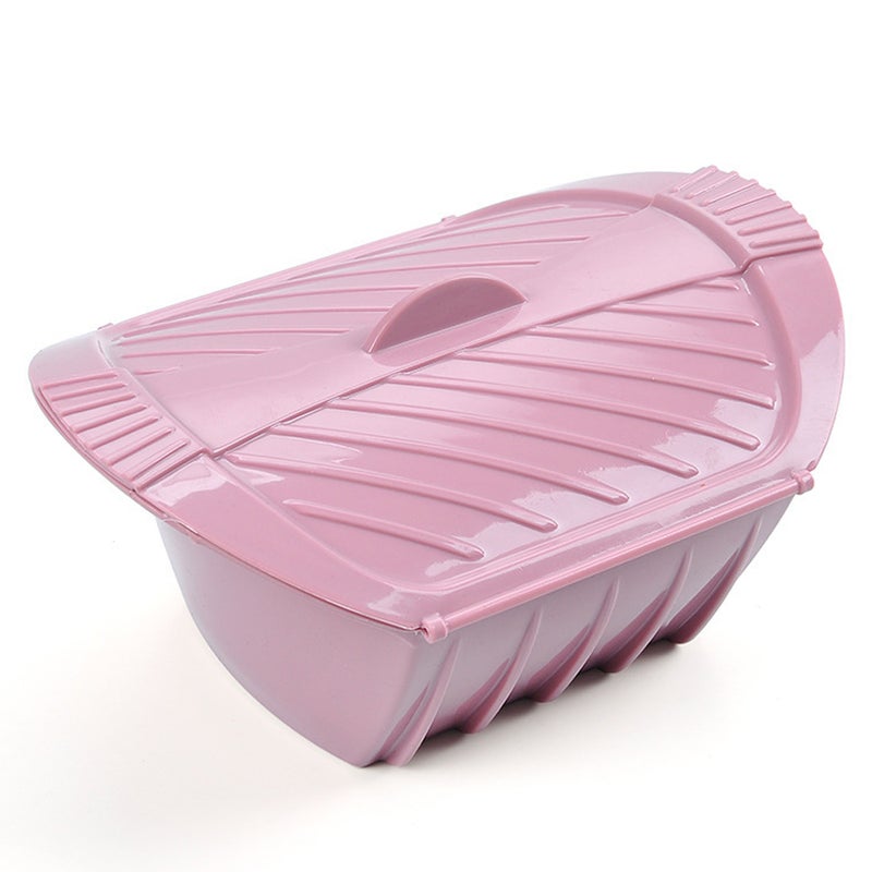 Microwave Steamer Bowl Silicone Steamer with Handle & Lid for Meal Prep with Detachable Partition, Easy to Store, Microwave Cookware, Freezer & Dishwasher Safe, Pink (LARGE SIE) - Image 1