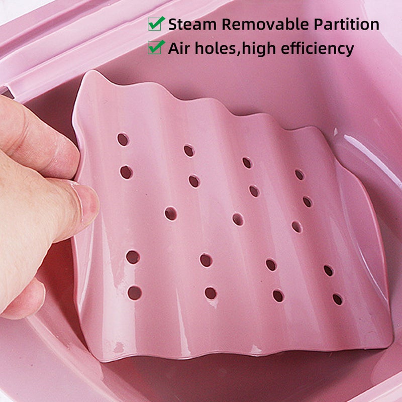 Microwave Steamer Bowl Silicone Steamer with Handle & Lid for Meal Prep with Detachable Partition, Easy to Store, Microwave Cookware, Freezer & Dishwasher Safe, Pink (LARGE SIE) - Image 4