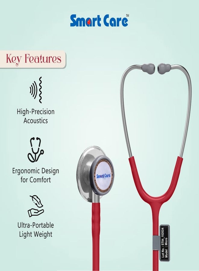 SMARTCARE Stethoscope Micro (Red Color) - High-Fidelity Dual Lumen Stethoscope with Non-Chill Rim Bell, Sealed Eartips, Soft Tubing, and Noise Isolation for Accurate Diagnosis - Image 3