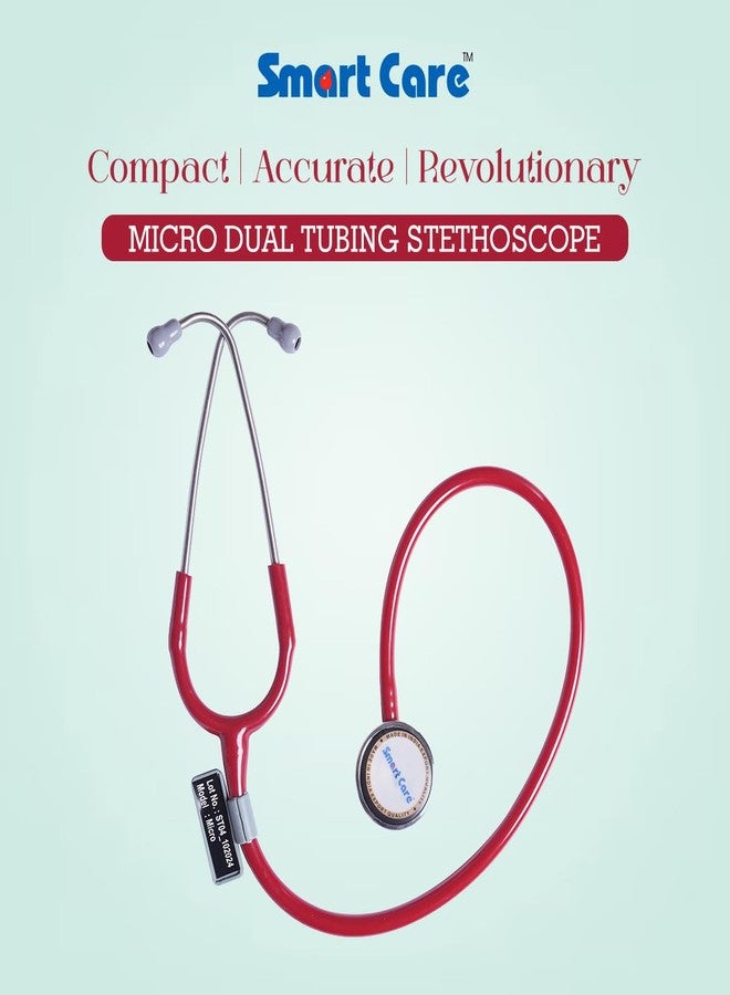 SMARTCARE Stethoscope Micro (Red Color) - High-Fidelity Dual Lumen Stethoscope with Non-Chill Rim Bell, Sealed Eartips, Soft Tubing, and Noise Isolation for Accurate Diagnosis - Image 2