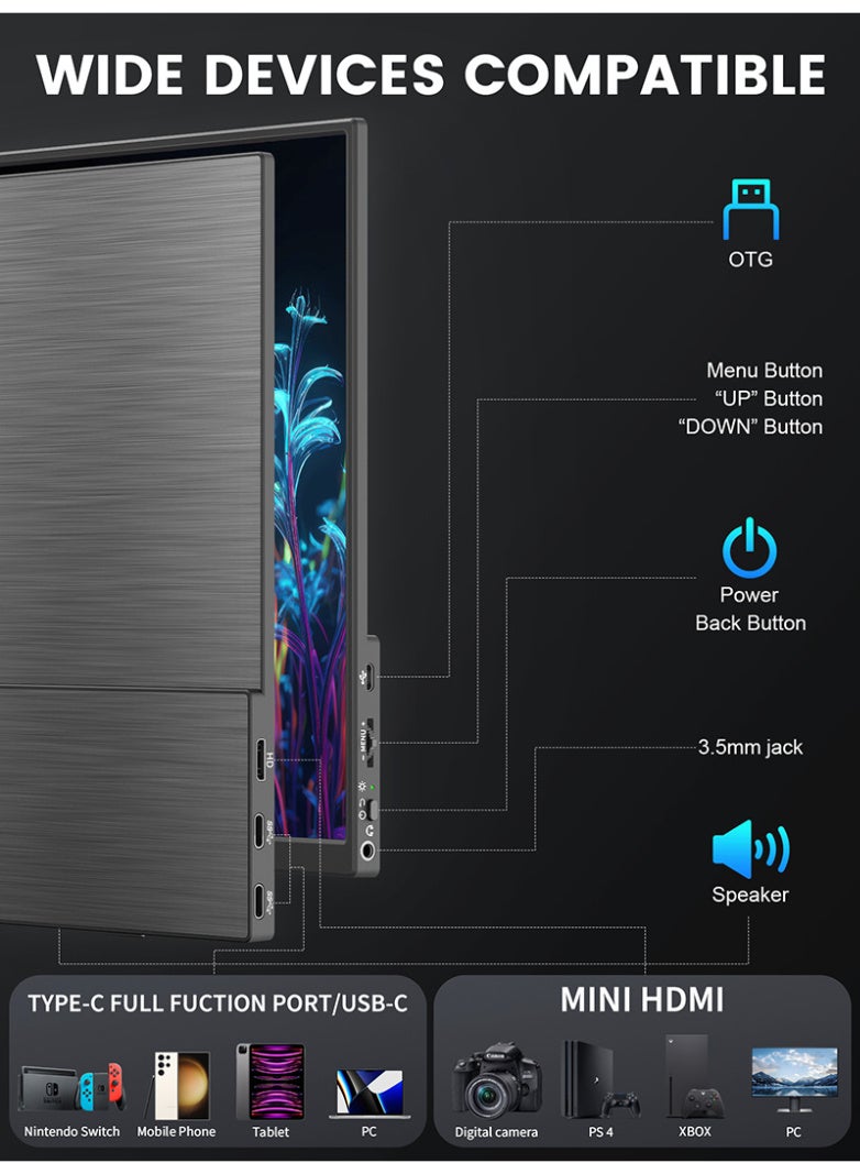 14.5 Inch 4K Portable Monitor HDR 16:10 CNC Metal Display, 100% Color Gamut, Low Blue Light, Compatible with Switch/Xbox/PS5/Laptop/Phone – Lightweight Travel Monitor with Smart Magnetic Cover  - Image 5