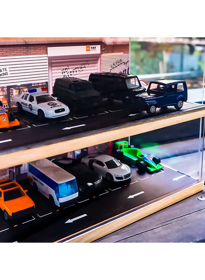 kivcmds 1:64 Scale 4-Tiers Vehicle Model Display Case for Sports Car and Lego Model Collectors, Display Stand for Alloy Car Model Toy with Parking Lot Scene (4-Tiers Auto Repair Store Scene) - Image 2