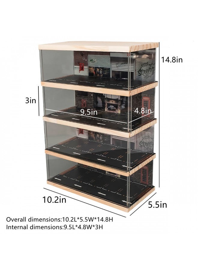 kivcmds 1:64 Scale 4-Tiers Vehicle Model Display Case for Sports Car and Lego Model Collectors, Display Stand for Alloy Car Model Toy with Parking Lot Scene (4-Tiers Auto Repair Store Scene) - Image 4
