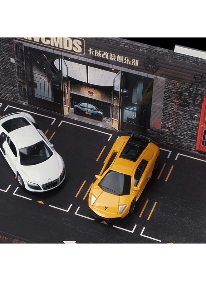 kivcmds 1:64 Scale 4-Tiers Vehicle Model Display Case for Sports Car and Lego Model Collectors, Display Stand for Alloy Car Model Toy with Parking Lot Scene (4-Tiers Auto Repair Store Scene) - Image 3