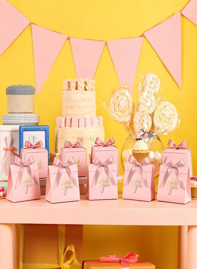 CINSOEN 24 PCS Thank You Gift Bags, Pink Mini Party Favor Bags, Small Candy Boxes with Ribbon, 4.7x4.1x2.5 Inches Gift Boxes for Wedding Bridal Bridesmaid Baby Shower Birthday Party Valentine's Day - Image 3