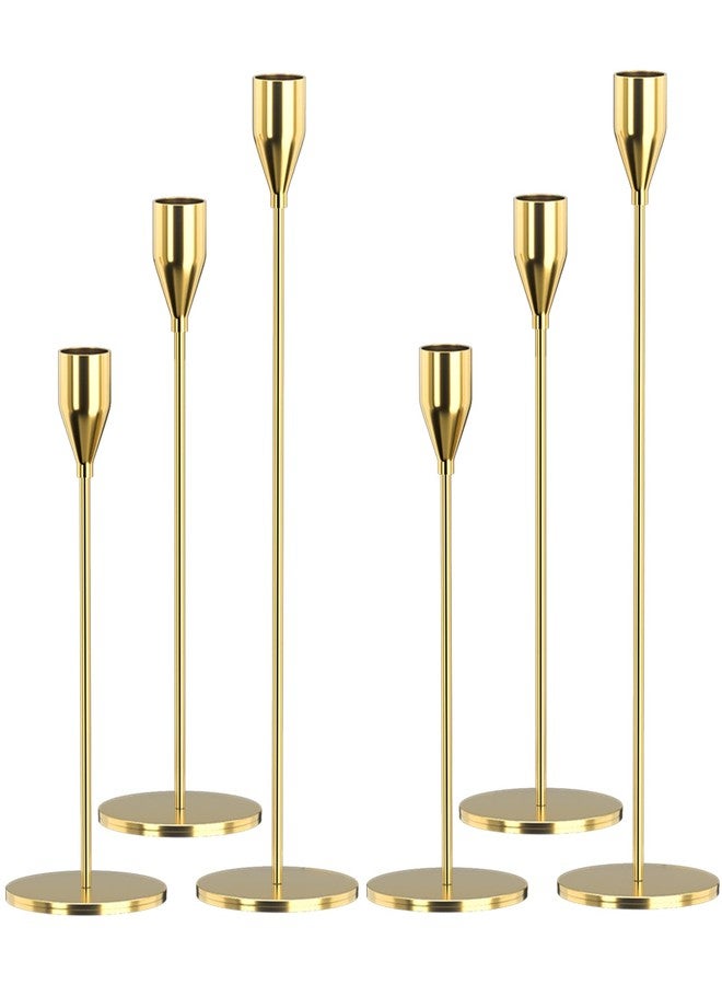 SUJUN Gold Candle Holders 6Pcs/ 2 Set - Elegant Metal Candlestick Holders for 3/4 InchTaper & LED Candles, Weddings, Parties, Home Decor - Decorative Centerpieces for Table, Mantle, Fireplace - Image 1