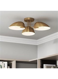 Arabest Argo 3-Light Vintaged Brass Semi Flush Ceiling Light with Black Rounded Shades - Modern Retro Lighting for Hallway, Dining Room, and Bedroom  - Image 1