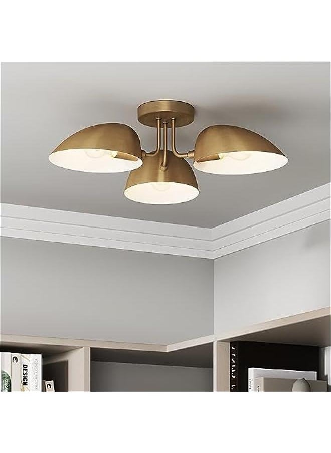 Arabest Argo 3-Light Vintaged Brass Semi Flush Ceiling Light with Black Rounded Shades - Modern Retro Lighting for Hallway, Dining Room, and Bedroom  - Image 1