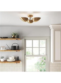 Arabest Argo 3-Light Vintaged Brass Semi Flush Ceiling Light with Black Rounded Shades - Modern Retro Lighting for Hallway, Dining Room, and Bedroom  - Image 2