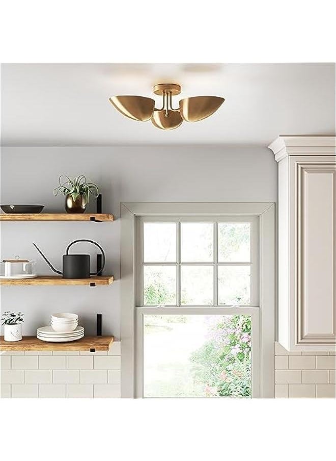 Arabest Argo 3-Light Vintaged Brass Semi Flush Ceiling Light with Black Rounded Shades - Modern Retro Lighting for Hallway, Dining Room, and Bedroom  - Image 2